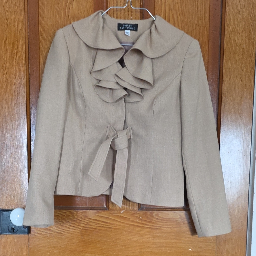 Ruffled Tie-Waist Tan Blazer by Giorgio Sant Angelo